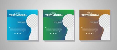 Business service rating poster square banner web template set. Creative, corporate, modern Customer service review design. 3 gradient color bundle vector