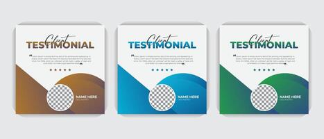 Customer feedback testimonial social media post template, square web banner colorful bundle set design. vector