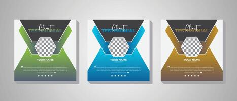 Client feedback or customer testimonial social media post. Customer feedback design 3 gradient colorful variation modern layout template square banner design vector