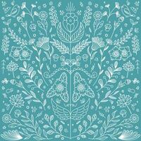 An intricate, hand-drawn illustration of a symmetrical floral design. Delicate lines of botanical elements illustration design. vector