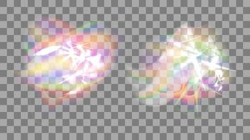 Transparent light color rainbow prism effect flare. Optical rainbow lights set. Sparkling realistic highlights. illustration. vector