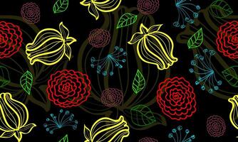 elegant seamless colorful flower background. Wedding endless pattern in colorful light. Leaves in line art style. vector