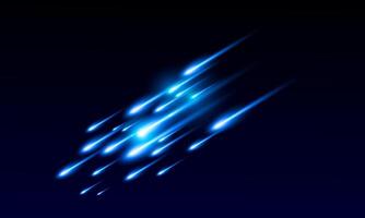 shining comet rain diagonal border with blue path falling down meteorite with bokeh effect. vector