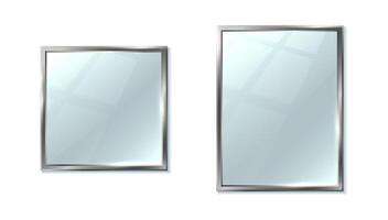 3d realistic icon set. Collection of ectangular and square mirror. Reflection surface in silver frame. Interior design furniture. vector