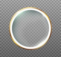3d realistic icon set. Round mirror. Reflection surface in golden frame with light glowing. Interior design furniture. vector