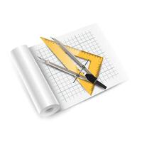 3d realistic icon architecture paper roll with measuring tools. vector