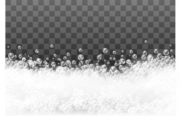3d realistic shampoo soap foam with bubbles. Seamless pattern, isolated illustration.