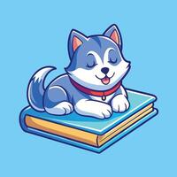 Adorable Husky Dog Snoozing Comfortably on a Book Illustration vector