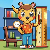 Curious Giraffe Student Using a Ruler to Measure Height in a Classroom vector