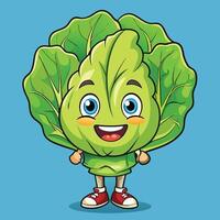 Smiling Cartoon Character of a Cute Green Mustard Lettuce with Red Cheeks vector