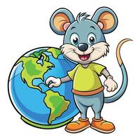 Adorable Mouse Exploring the World on a Globe vector