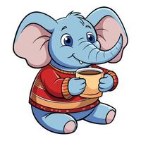 Adorable Cartoon Elephant Hugging a Cute Coffee Cup Illustration vector