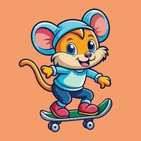 Adorable Mouse Embracing the Thrill of Skateboarding in Animated Icon vector