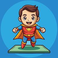 Adorable Super Hero Man Landing with a Victorious Gesture in Cartoon Style vector