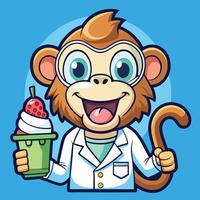 Adorable Monkey Enjoying a Refreshing Ice Cream Cone vector