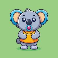 Amusing Cartoon Illustration of a Koala Blowing a Bubblegum vector