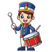 Animated Graphic Depiction of a Skilled Drummer in Marching Band Uniform Playing Rhythmically vector