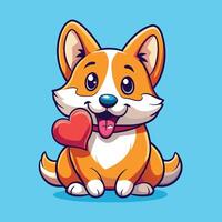 Adorable Corgi with Bone and Love Heart in Mouth vector