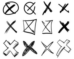 Cross mark symbol. doodle set of wrong sign or false mark vector
