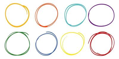 Hand drawn colorful scribble line circles. Doodle circular for message note mark design element vector