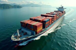 photo of transport large container ship on sea,