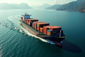 photo of transport large container ship on sea,