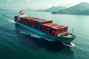 photo of transport large container ship on sea,