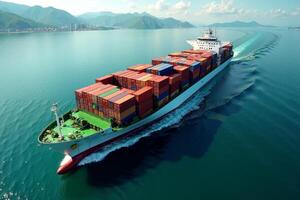 photo of transport large container ship on sea,