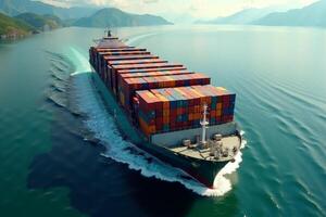 photo of transport large container ship on sea,