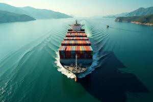 photo of transport large container ship on sea,