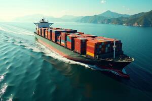 photo of transport large container ship on sea,