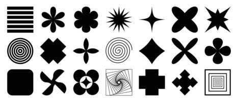 Collection of geometric shapes on white background. Abstract black color icon element of flower, sparkling, different shapes. Icon graphic design for decoration, logo, business, ads. vector