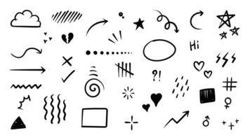 Set of cute pen line doodle element . Hand drawn doodle style collection of heart, arrows, scribble, speech bubble, star, marks. Design for print, cartoon, card, decoration, sticker. vector