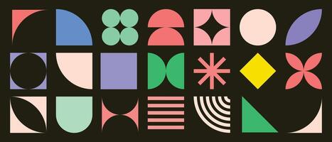 Set of abstract retro geometric shapes . Collection of contemporary figure, circle, square in 70s groovy style. Bauhaus Memphis design element perfect for banner, print, sticker, decor. vector