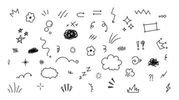 Set of cute pen line doodle element . Hand drawn doodle style collection of heart, arrows, scribble, speech bubble, star, marks. Design for print, cartoon, card, decoration, sticker. vector