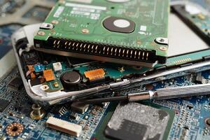 Repairing and upgrade circuit mainboard of notebook, electronic, computer hardware and technology. photo