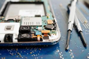 Repairing and upgrade circuit mainboard of notebook, electronic, computer hardware and technology. photo