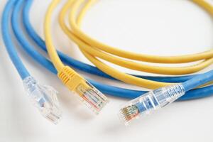 Ethernet cable for connect to wireless router link to internet service provider network. photo