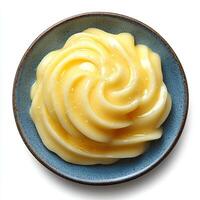 vanilla pudding isolated on white background with shadow. vanilla pudding dessert top view photo
