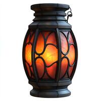 lantern with light isolated on white background with shadow. antique lantern with a glowing light inside photo