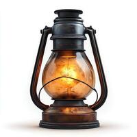 lantern with light isolated on white background with shadow. antique lantern with a glowing light inside photo