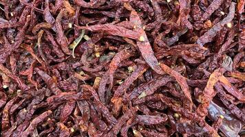 Top view of dry chili displayed in supermarket. Asian food concept photo