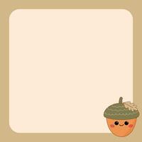 Cute Autumn Fall Acorn Character Design for Notes Post it and Reminders Stationery. vector