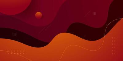 Colorful geometric wave background. Dark red color elements with orange fluid gradient pattern. Dynamic shapes composition. vector