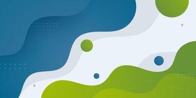 Blue and green geometric business banner design. Creative banner design with wave shapes and lines for template. Simple design on white horizontal banner. vector