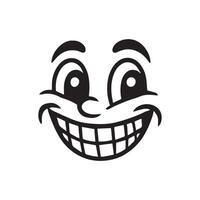 Retro Cartoon Face Clipart, Facial Expression Outline Design - Cheery Chuckle retro face illustration in black and white vector