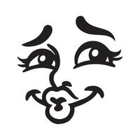 Retro Cartoon Face Clipart, Facial Expression Outline Design - Retro Cartoon Face Playful Pout illustration in black and white vector