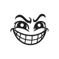 Retro Cartoon Face Clipart, Facial Expression Outline Design - Mischievous Grin retro cartoon illustration in black and white vector
