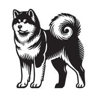 Akita Inu Dog Standing - standing dog side view illustration in black and white vector