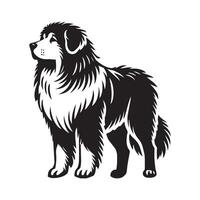 Great Pyrenees Dog Standing silhouette - standing dog side view illustration in black and white vector